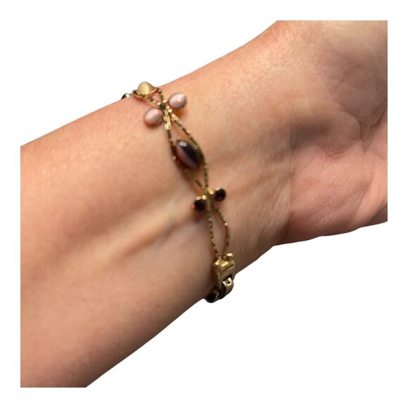 Vintage Gold Tone Chain Bracelet Faux Amethyst Garnet Rhinestone Tennis 6.75” - Picture 3 of 16